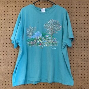Bobbie Brooks Woman T Shirt Magical Garden Graphic Print Teal Blue 22/24 Cottage